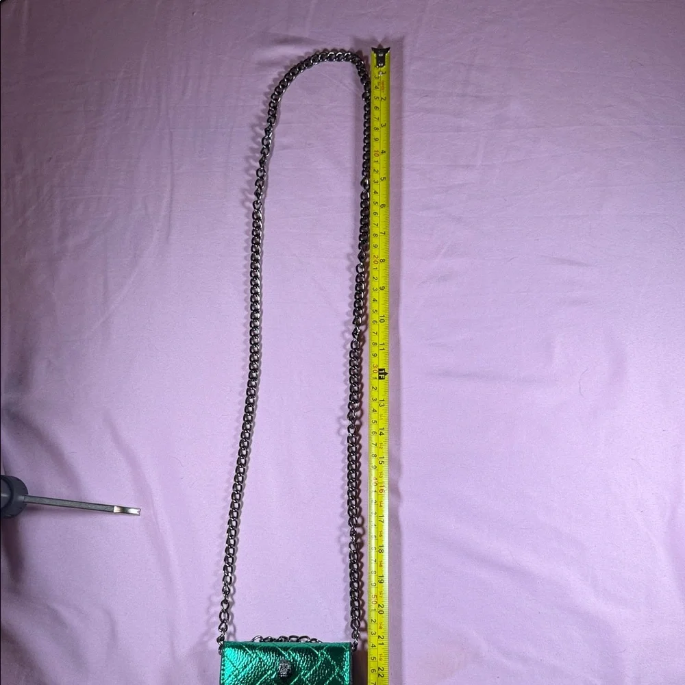 Kurt Geiger Micro Metallic Green and Purple Quilted Chain Shoulder Bag - Picture 3 of 7